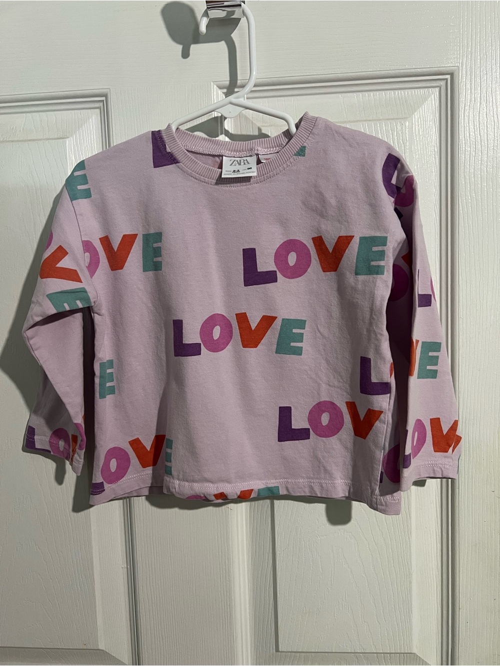Zara Kids Light Lavender Long-Sleeve Tee with Multicolor LOVE Print